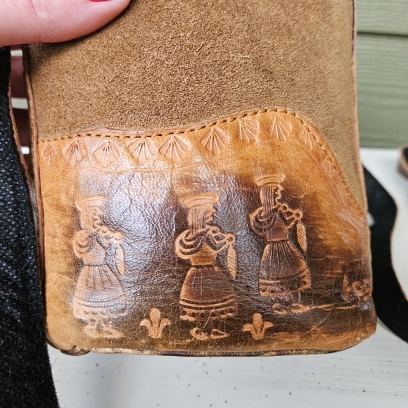 Vintage Peruvian Small Leather Llama Alpaca Brown Crossbody Bag Purse Pouch Peru - Picture 6 of 12